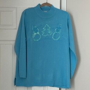 Quacker Factory Sowman Acrylic Sweater Blue Plus Women's 1X Winter Wonderland